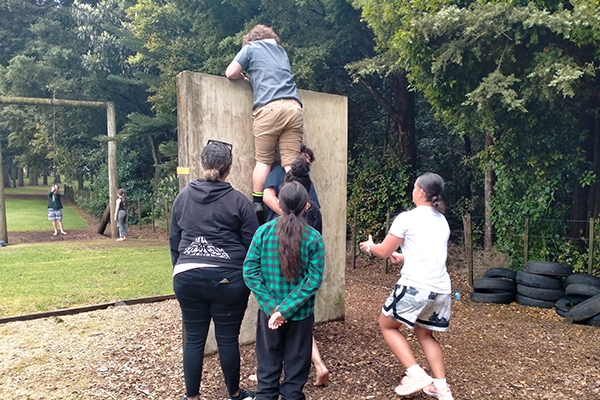 James and students at an activity day